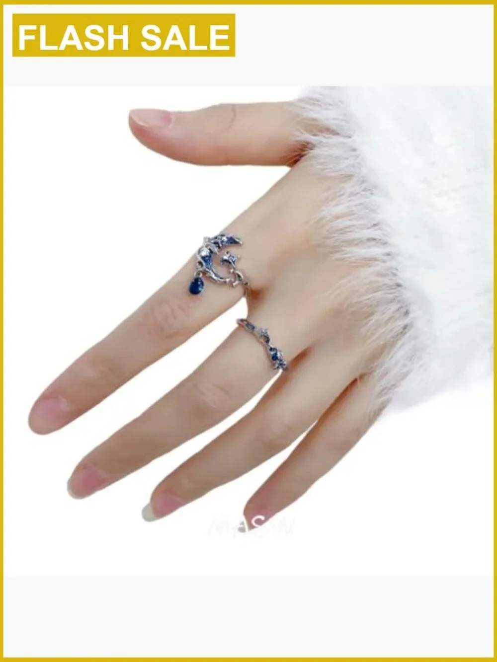 Adjustable Star Moon Statement Ring Copper Alloy